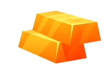 Altın külçeleri, çizgi film tarzında parlak hazineler beyaz arka planda izole edilmiş. Vektör illüstrasyonu