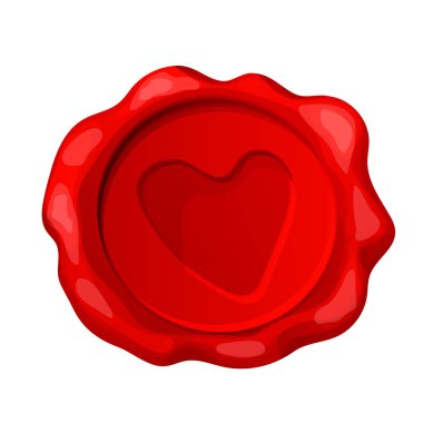 Beyaz arka planda izole edilmiş romantik kırmızı balmumu fok kalbi şekli. Tatil damgası, aşk mektubu dekorasyonu. - Evet. Vektör illüstrasyonu