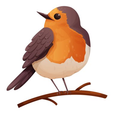 Robin Bird, beyaz arka planda karikatür tarzında küçük tatlı bir kuş karakteri. - Evet. Vektör illüstrasyonu