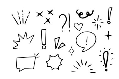 Duygusal unsurları, ifade baloncuklarını beyaz arkaplanda izole edilmiş karalama tarzında ayarlayın. Vektör illüstrasyonu
