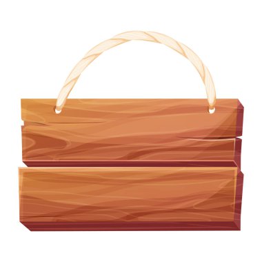 Ahşap çerçeve, beyaz arkaplanda karikatür tarzında izole edilmiş halat rustick kuş keresteli tabela. Oyun paneli. Vektör illüstrasyonu