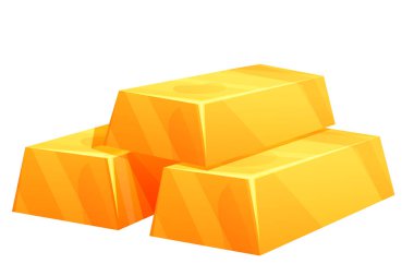 Altın külçeleri, çizgi film tarzında parlak hazineler beyaz arka planda izole edilmiş. Vektör illüstrasyonu