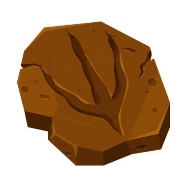 Dinozor fosili, pati izi, beyaz arka planda karikatür tarzında sürüngen ayak izi. Arkeolojik ve paleontoloji bulguları. Vektör illüstrasyonu