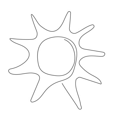 Devamlı sanat çemberi güneşi, tek çizgi çizimi, beyaz arka planda karalama. Soyut modern simge el çizimi ögesi. Vektör illüstrasyonu