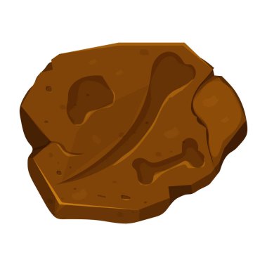 Dinozor fosili, pati izi, sürüngen ayak izi beyaz arka planda izole edilmiş çizgi film tarzı. Arkeolojik ve paleontoloji bulguları. Vektör illüstrasyonu