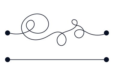 Çizgi zihin süreci karmaşık ve kolay yollar, zor ve basit süreç karalama tarzı beyaz arka planda izole. Vektör illüstrasyonu