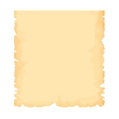 Sivri uçlu parşömen kağıdı, yırtık parçalar, çizgi film tarzında eski bir sayfa, beyaz arka planda izole edilmiş desenli boş çerçeve notu. Oyun öğeleri. Vektör illüstrasyonu