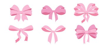 Pembe papyon y2k estetik kurdele, zarif aksesuar, beyaz arka planda izole edilmiş pastel kravat. Güzel saten düğüm. Vektör illüstrasyonu