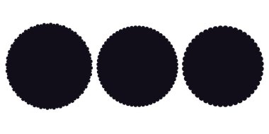 Kabartılmış yuvarlak rozet ya da amblem, beyaz arkaplana yerleştirilmiş basit çerçeve dekorasyonu. Pullu, dalgalı klipsli sanat. Vektör illüstrasyonu