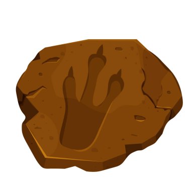 Dinozor fosili, pençe izi, beyaz arka planda izole edilmiş sürüngen ayak izi. Arkeolojik ve paleontoloji bulguları. Vektör illüstrasyonu