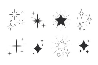 Gökyüzü yıldızının göz kırpan karalaması, ışık saçan havai fişekler, beyaz arka planda izole edilmiş tatil partisi patlaması. Altın sihirli gök patlaması. Vektör illüstrasyonu