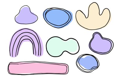 Beyaz zemin üzerinde çizgi dekorasyonu, çerçeve veya sınır trendi ile organik damlacık yumuşak şekilli y2k soyut komik element. Vektör illüstrasyonu