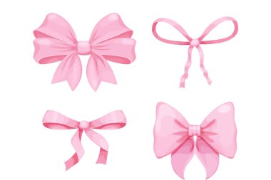 Pembe papyon y2k estetik kurdele, zarif aksesuar, beyaz arka planda izole edilmiş pastel kravat. Güzel saten düğüm. Vektör illüstrasyonu