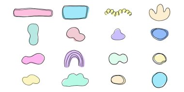 Beyaz zemin üzerinde çizgi dekorasyonu, çerçeve veya sınır trendi ile organik damlacık yumuşak şekilli y2k soyut komik element. Vektör illüstrasyonu