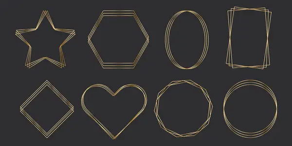 Set Golden Thin Line Frames Different Shapes Dark Background Perfect — Stock Vector