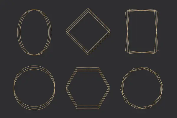 Set Elegant Golden Thin Line Frames Different Shapes Dark Background — Stock Vector
