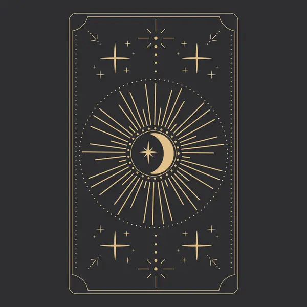 Tarot kartları için simya esrarengiz mistik şablonlar altın çizgi göksel elementlerle sınırlandırılmış çerçeveler, ay ile gizemli astrolojik süslemeler, karanlık arka planda izole edilmiş yıldızlar. Vektör