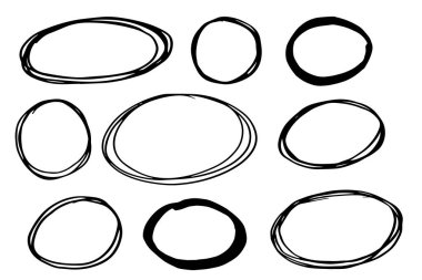 Vurgulama çemberi çerçeve kadrosu, kenar grunge kenarı, beyaz arkaplanda izole edilmiş işaretli işaretleme işareti veya metin kutusu. El çizimi dekoratif vuruş, klasik eskiz ikonu. Vektör illüstrasyonu