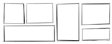 Dikdörtgen çerçeve kadrosu, kenar grunge kenarı, beyaz arkaplanda izole edilmiş metin kutusu. El çizimi dekoratif vuruş, klasik eskiz ikonu. Vektör illüstrasyonu