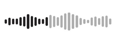 Ses dalgası desibel ses kaydı, beyaz arkaplanda izole edilmiş basit bir sesli mesaj simgesi. Podcast oynatıcı, müzik parçası. Vektör illüstrasyonu