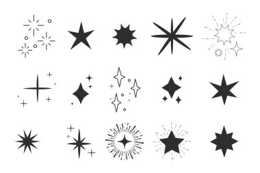 Gökyüzü yıldızının göz kırpan karalaması, ışık saçan havai fişekler, beyaz arka planda izole edilmiş tatil partisi patlaması. Altın sihirli gök patlaması. Vektör illüstrasyonu