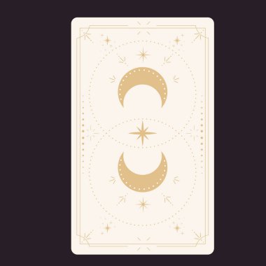 Tarot sınır kartını tersine çeviriyor. Altın çizgili sınır çizgisi. Yıldızlar ve ay ile gizemli esrarengiz dekorasyon. Sihirli kutsal kılıf. Vektör illüstrasyonu
