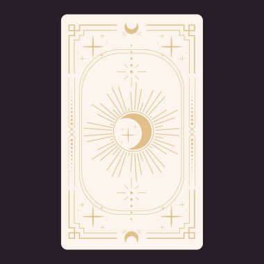 Tarot sınır kartını tersine çeviriyor. Altın çizgili sınır çizgisi. Yıldızlar ve ay ile gizemli esrarengiz dekorasyon. Sihirli kutsal kılıf. Vektör illüstrasyonu