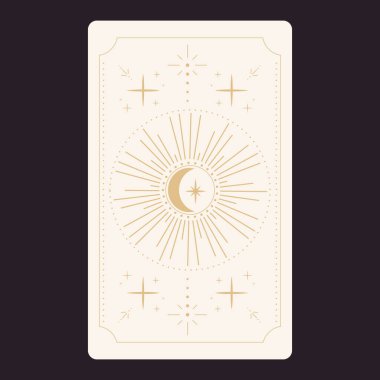 Tarot sınır kartını tersine çeviriyor. Altın çizgili sınır çizgisi. Yıldızlar ve ay ile gizemli esrarengiz dekorasyon. Sihirli kutsal kılıf. Vektör illüstrasyonu