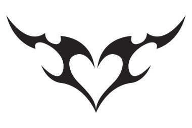 Neo kabilesinin kalbi y2k estetik dövme gotik kapak, ateş ya da arka planda soyut siluet var. Bölme, sınır, siber vücut süsü, neotribal ağ süslemesi. Vektör illüstrasyonu