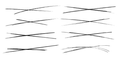 Altı çizili karalama çizgileri, çapraz çizgiler, serbest el hızlı işaretleri, arka planda izole edilmiş tipografi unsurları. Çizim formu, sınır. Vektör illüstrasyonu