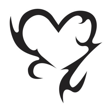 Neo kabilesinin kalbi y2k estetik dövme gotik kapak, ateş ya da arka planda soyut siluet var. Bölme, sınır, siber vücut süsü, neotribal ağ süslemesi. Vektör illüstrasyonu