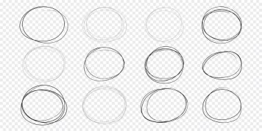 Yuvarlak çizgili dairesel vurgu çerçevesi, hızlı işaret, kalem çizgisi karesi. Yüzük, oval çizim ön plan, şeffaf arkaplan. - Evet. Vektör illüstrasyonu