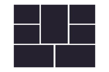 Fotoğraf ızgarası kolaj çerçeveleri şablon, moodboad düzeni, mozaik kenar, arkaplanda izole edilmiş albüm seti. Sunum görüntüsü modeli. Vektör illüstrasyonu