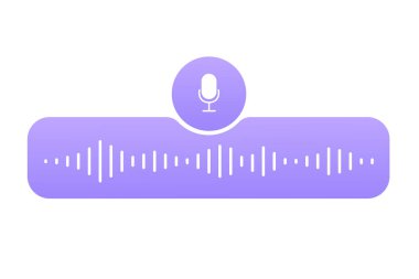 Ses kaydı dalgası, konuşma, sesli sohbet, telefon uygulaması ekranı, beyaz arkaplanda izole edilmiş ses çalar düğmesi. Basit medya eşitleyici, podcast desibel ses kaydı. Vektör illüstrasyonu