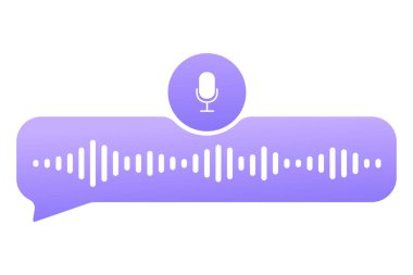 Ses kaydı dalgası, konuşma, sesli sohbet, telefon uygulaması ekranı, beyaz arkaplanda izole edilmiş ses çalar düğmesi. Basit medya eşitleyici, podcast desibel ses kaydı. Vektör illüstrasyonu