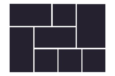 Fotoğraf ızgarası kolaj çerçeveleri şablon, moodboad düzeni, mozaik kenar, arkaplanda izole edilmiş albüm seti. Sunum görüntüsü modeli. Vektör illüstrasyonu