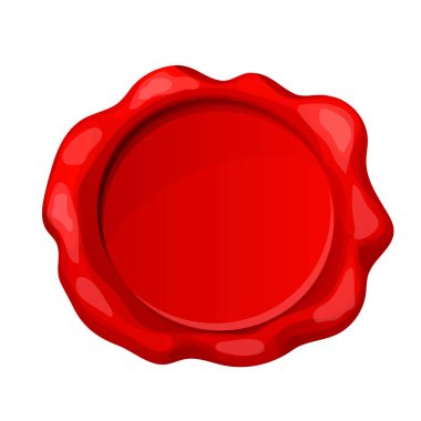 Posta kırmızı mum mühür, beyaz arka planda izole edilmiş diploma veya sertifika için yuvarlak pul işareti boş. Model simgesi tasarımı. Vektör illüstrasyonu