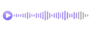 Ses kaydı dalgası, konuşma, sesli sohbet, telefon uygulaması ekranı, beyaz arkaplanda izole edilmiş ses çalar düğmesi. Basit medya eşitleyici, podcast desibel ses kaydı. Vektör illüstrasyonu