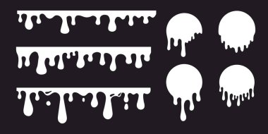 Erimiş boya sıçraması, şeffaf arkaplanda izole edilmiş sıvı akış soyut şekil lekesi. Sıvı damlası, sınır ya da şablon. Vektör illüstrasyonu