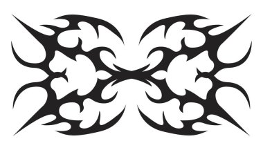 Neo kabilesinin kalbi y2k estetik dövme gotik kapak, ateş ya da arka planda soyut siluet var. Bölme, sınır, siber vücut süsü, neotribal ağ süslemesi. Vektör illüstrasyonu