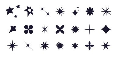 Y2k minimum geometrik şekiller ince çizgi halkaları, afişler, sosyal medya, poster tasarımı, çıkartmalar için soyut estetik unsurlar. Çerçeveli, ışıltılı, yıldızlı, çizgili modaya uygun tasarım. Vektör