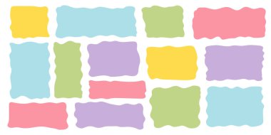 Dikdörtgen ve kare kağıt çerçeve, metin kutusu, dalgalı kenarlı boş form ayarlayın. Dilog veya ünvan sınırı. El yapımı konuşma balonu. Vektör illüstrasyonu