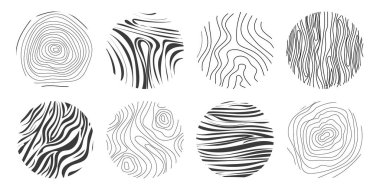 Ahşap desenli karalama el çizgisi. Ağaç gövdesi geometrik eğri ve dalga konturu. Halkalar ve daireler. - Evet. Vektör illüstrasyonu