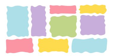 Dikdörtgen ve kare kağıt çerçeve, metin kutusu, dalgalı kenarlı boş form ayarlayın. Dilog veya ünvan sınırı. El yapımı konuşma balonu. Vektör illüstrasyonu