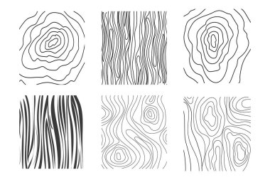 Ahşap desenli karalama el çizgisi. Ağaç gövdesi geometrik eğri ve dalga konturu. Halkalar ve daireler. - Evet. Vektör illüstrasyonu