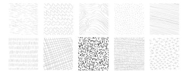 Geometrik çizgili kalem çizgileri, elle çizilmiş kızak kapağı çizgileri. İlginç süs eşyası çizgisi. Sosyal medya, posterler, baskılar için grunge dokusunu ayarla. Vektör illüstrasyonu