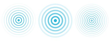 Eşmerkezli dalgalanma çemberleri ayarlandı. Sismik deprem alarmı radarı. Radyal sinyal, sonar dalgası, ses dalgası halkaları. Dokunma ya da nabız. Vektör illüstrasyonu