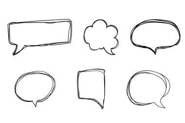 Konuşma baloncuğu çerçeve hızlı çizim, pent veya işaretleyici çizim. Çizgi roman çizimi sınırı, önemli nokta. Bulut, kalp, yuvarlak balon sohbeti, mesaj kutusu. Vektör illüstrasyonu