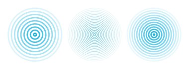 Eşmerkezli dalgalanma çemberleri ayarlandı. Sismik deprem alarmı radarı. Radyal sinyal, sonar dalgası, ses dalgası halkaları. Dokunma ya da nabız. Vektör illüstrasyonu