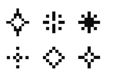 Piksel yıldızı retro 8 bit ışıltı seti. Parlak oyun pikseli sanat efekti seti. Havai fişek patlaması, uzay dekorasyonu. 90 'ların estetiği, evet. Vektör illüstrasyonu